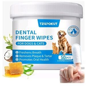 NEW LOT 2 TZQPOKUT DENTAL FINGER WIPES For DOGS & CATS 50 ct Ea